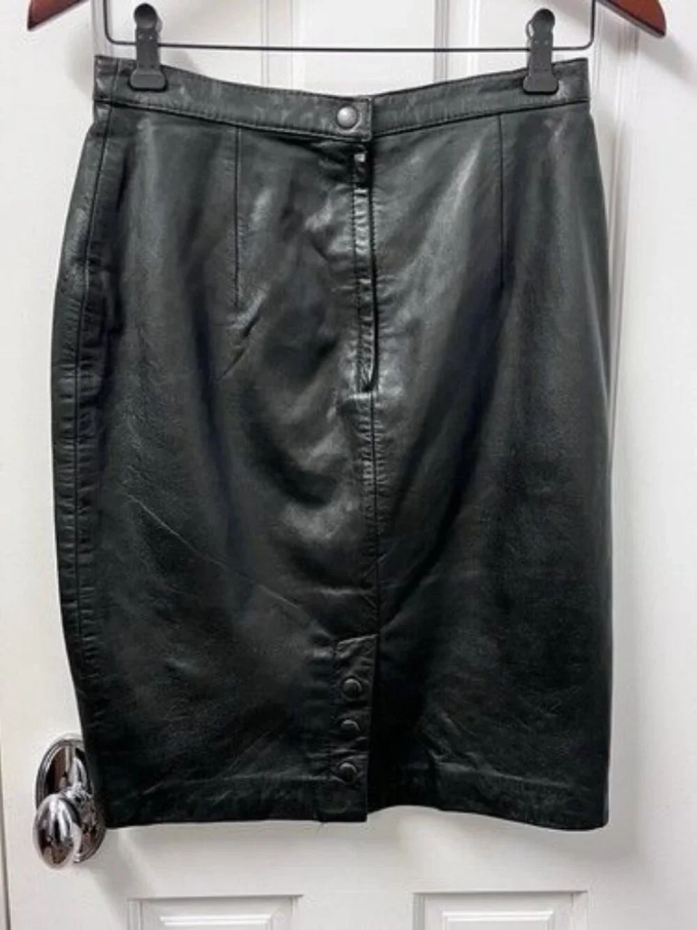 VIntage 80's Black Leather Skirt Size 10 (27) BB Dakota Pencil Knee Length